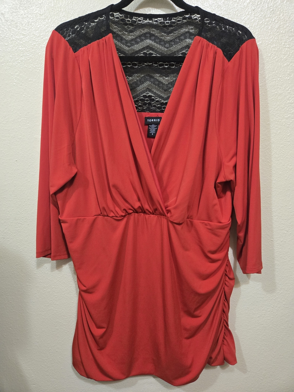 torrid 3 Red Blouse with Black Lace Yoke